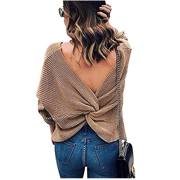 Khaki Twist Back Sweater - Picture 2 of 2